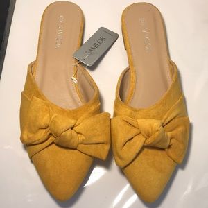 🛍 Samilor, Mustard Yellow Front Bow Slip on sandals mules